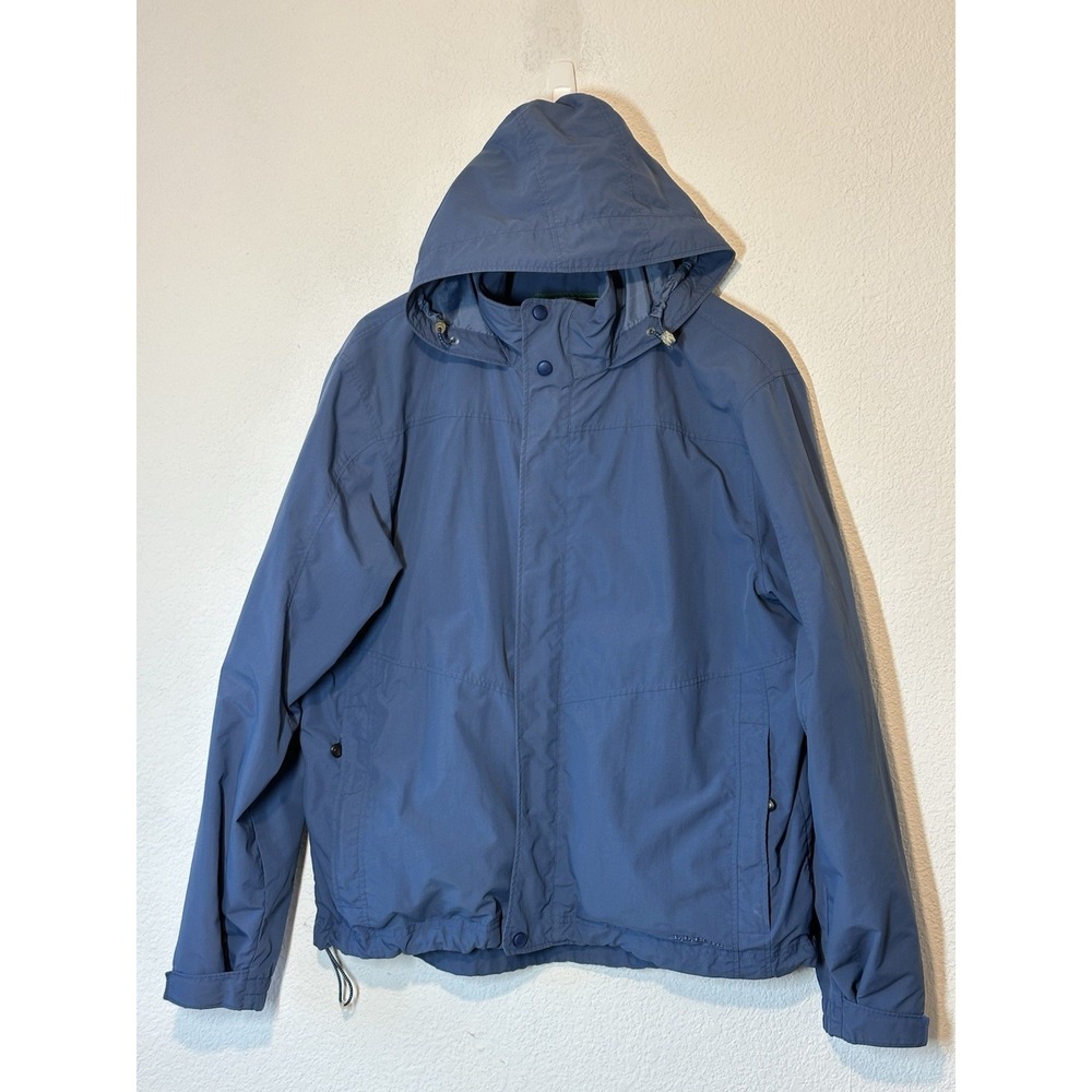 Vtg LL Bean Mens L Blue Windbreaker Jacket Stow Away Hood Full Zip Nylon